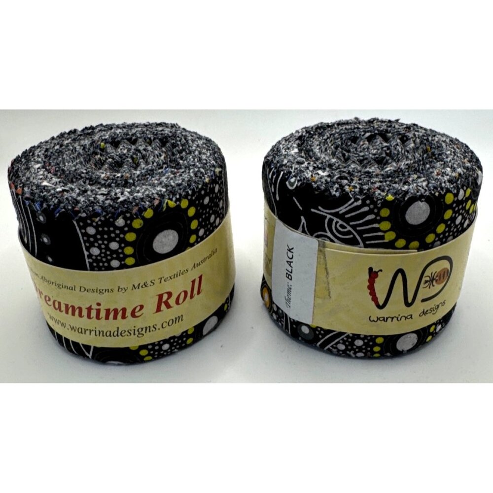 Jelly Roll Precut Black Warrina Designs Australian Aboriginal Dreamtime Roll x 2